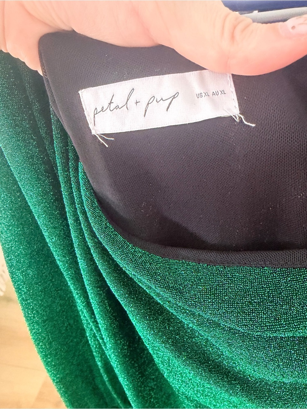 Petal & Pup Shimmery Emerald Green Draped Dress - Picture 4 of 4